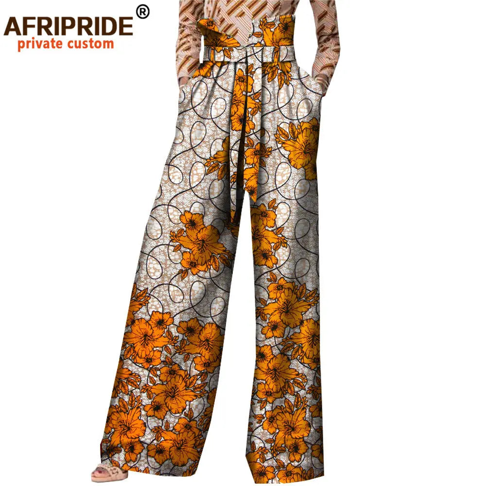 2026African Pants for Women Plus Size Wear Trousers Customzied High Waist Full Length Back Zipper Pants with Sashes A1821002