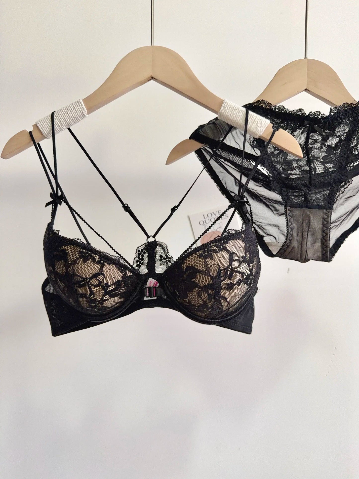 Minimal Romantic Coquette Lace Front Clasp Bra Set Wirefree Ultra Thin Straps Beauty Back Small Bust Create Curvy Lookr MOYISU