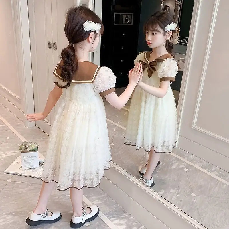 Sheer Mesh Puffy Skirt Trend Summer Child Dress Luxury Girls Holiday 2025 Girl Young Children's Clothing Kids Clothes 4 Year Old