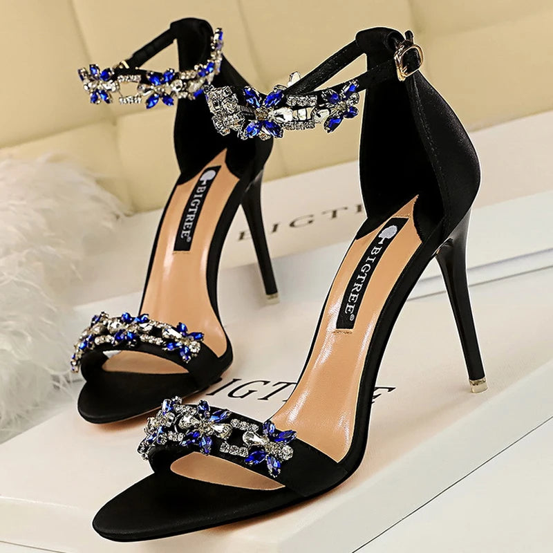 BIGTREE Shoes Open Toe Rhinestones Sandals Women 2026 New Designer Sexy High Heels Sandals Female Shoes Summer Heeled Sandals