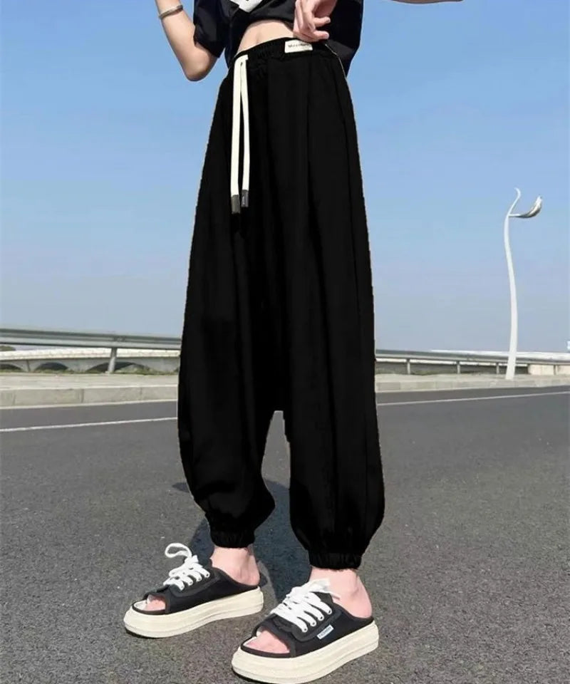 Girls' Mosquito Repellent Summer Tapered Pants Viscose Lightweight Loose Fitting Harem Pants with Elastic Cuffs for Activities