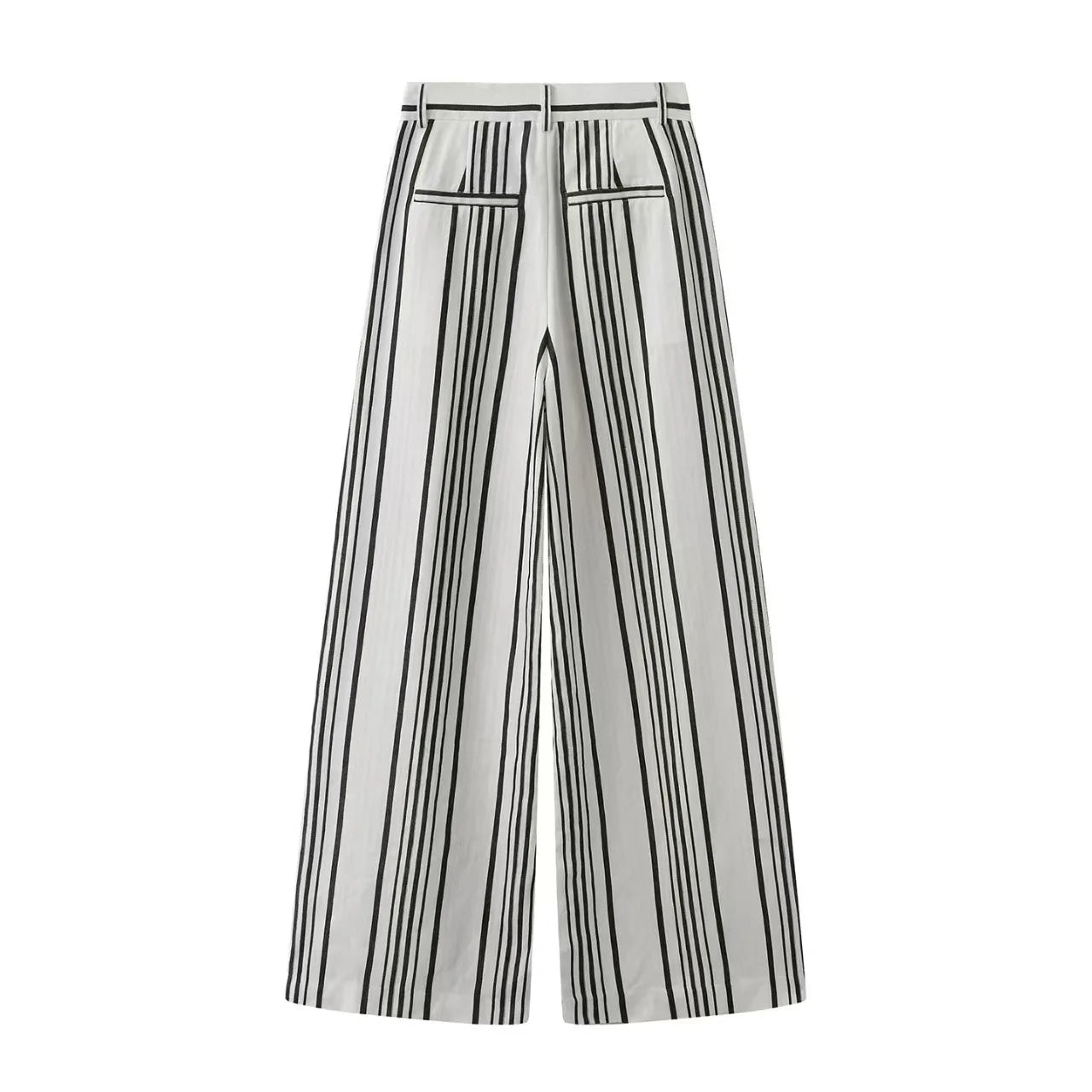 Maxdutti 2026 Summer New Loose And Comfortable Contrasting Striped High Waisted Straight Leg Linen Casual Pants For Women