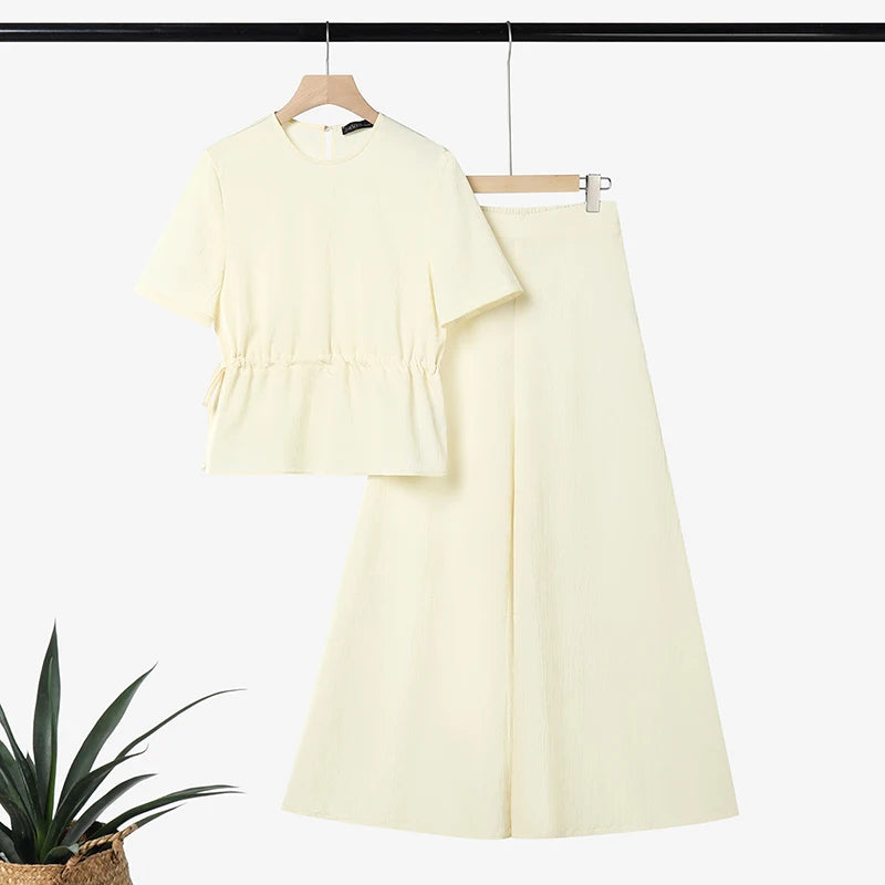 ZANZEA Fashion Women 2 Pieces Sets Summer Office Outfits Casual O Neck Short Sleeve Drawstring Blouse Pants Sets Solid Tracksuit