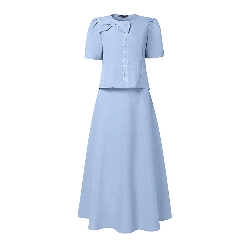2026 ZANZEA Summer Outfits Elegant Women OL Work Dress Sets Short Sleeve Cropped Shirt A Line Skirt Suit Office 2 Pieces Sets