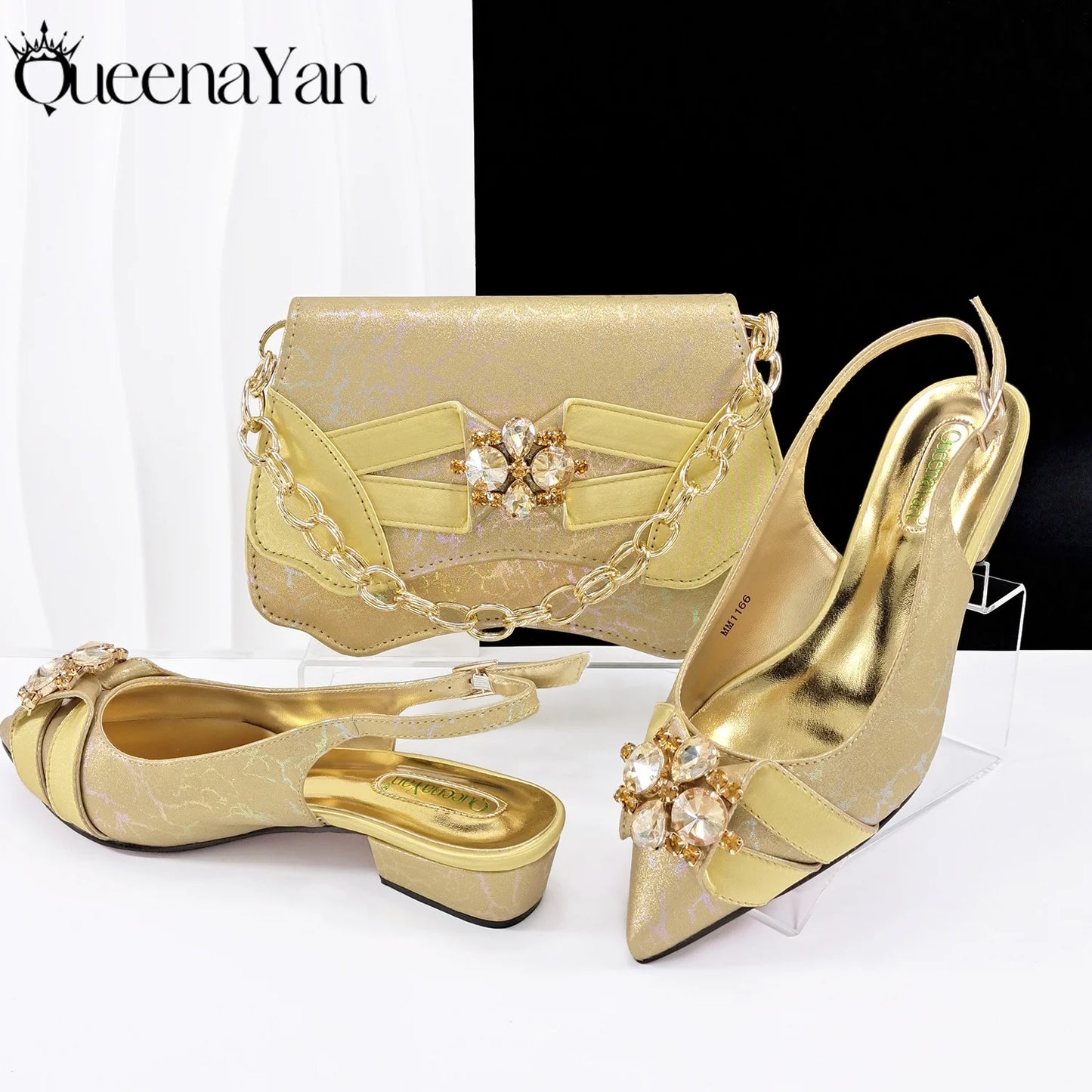 Newest Lemon Green Color Party Weddling Low Heels Pointed Toe Women Shoes and Bag Made of New Bright Materials Comfortable Heels