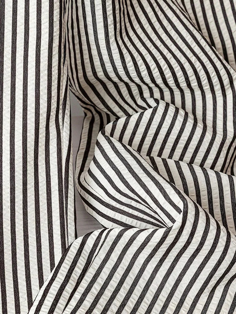 GIBSIE Plus Size Striped Drawstring Wide Leg Pants Women Summer 2026 New Fashion High Waisted All-Match Casual Female Trousers