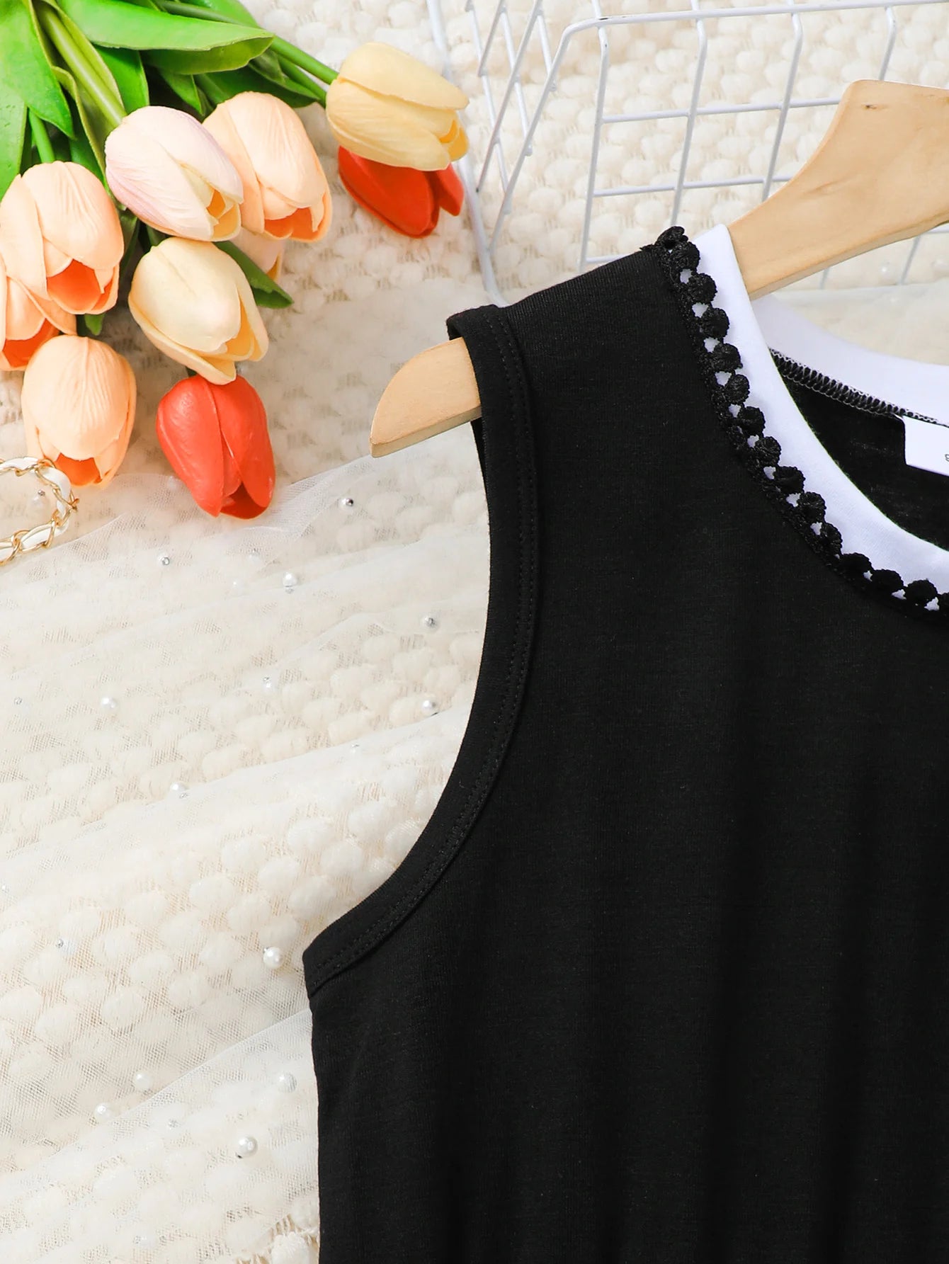 Girls Fashion Embroidered Butterfly Knot Pattern Sleeveless round Neck Vest Dress One-Piece Spring Summer Children's Clothing