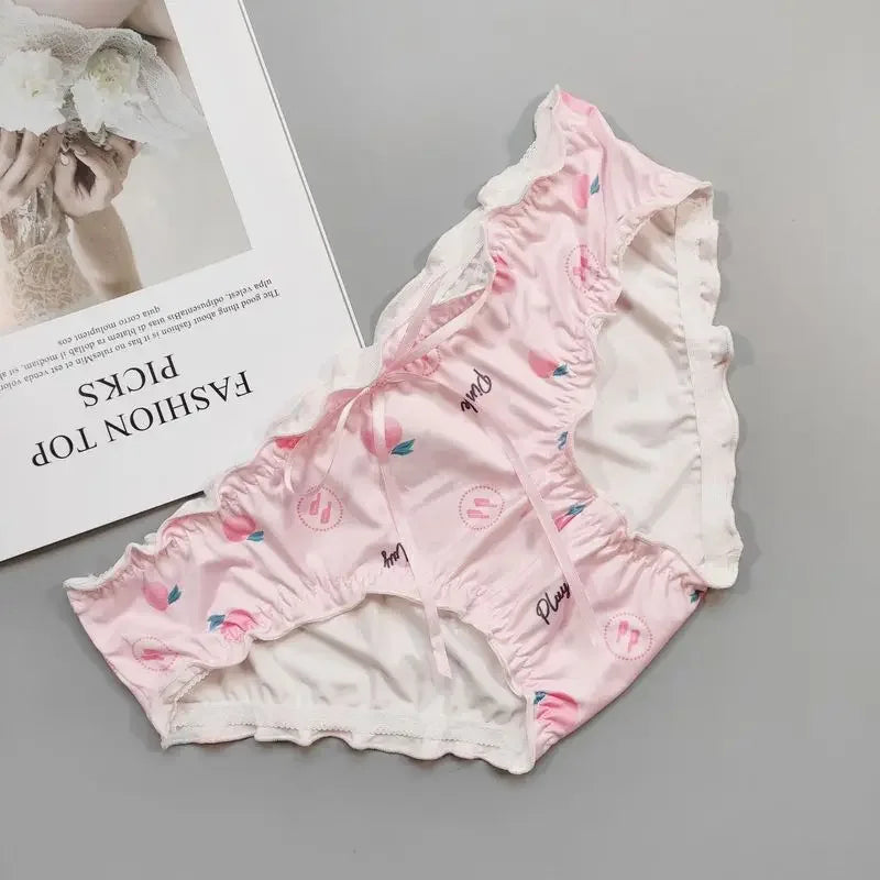 Couple Panties Set Sexy Lace Ice Silk Fabrics Underwear Men's Boxers Cartoon Bear Print Panties set Women's Briefs 1 PCS