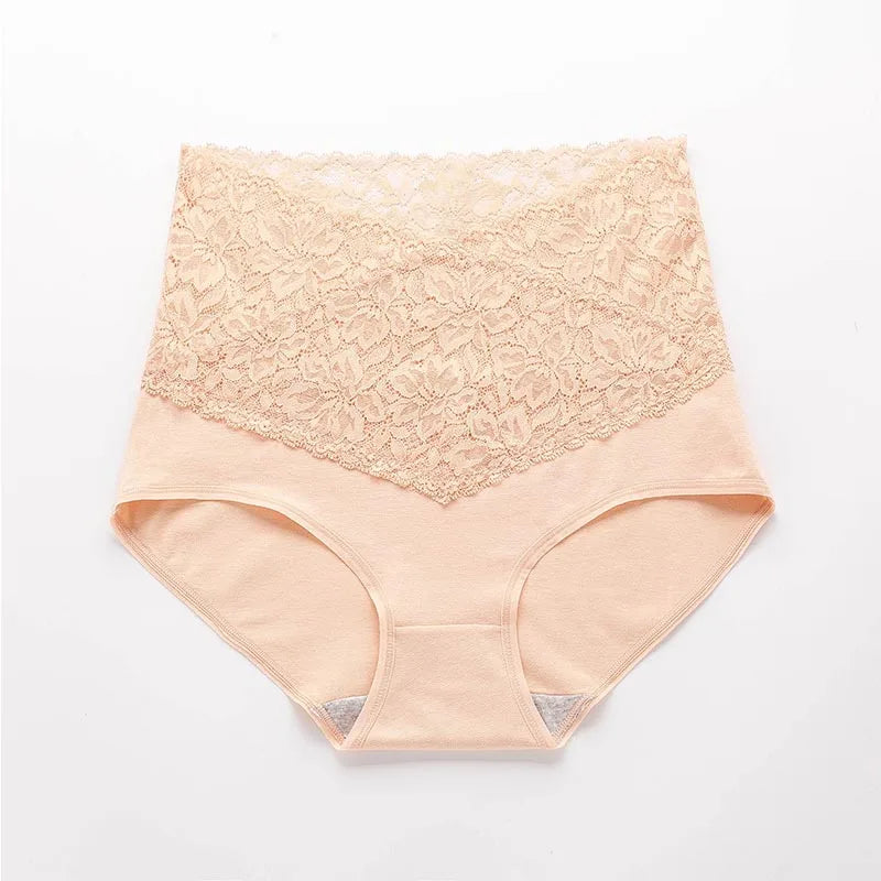 V-neck High Waist Underwear Women Cotton Lace Panties Hot Temptation Girls Belly Briefs