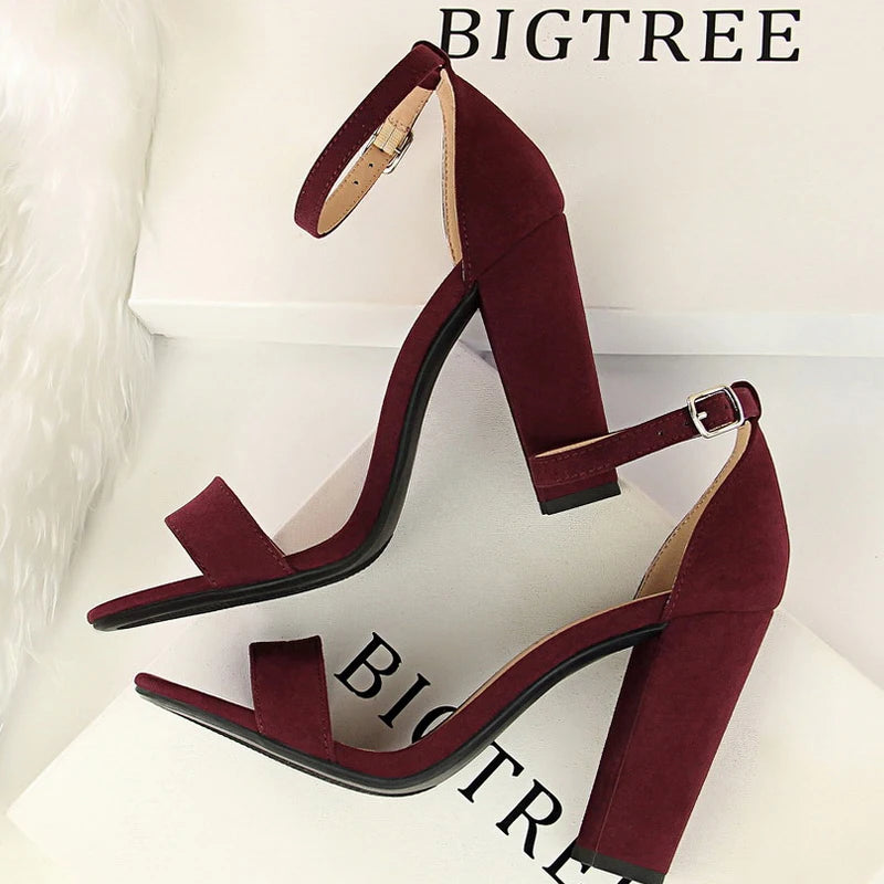 BIGTREE Shoes Sexy High Heels Women Pumps Block Heels Women Sandals Suede Women Heels Female Shoes High Heeled Sandals Summer
