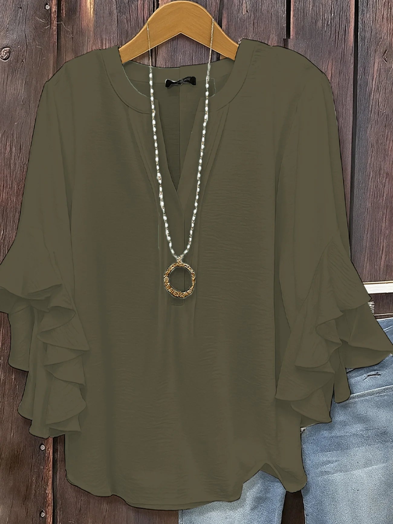 Women V Neck Ruffle Sleeve Loose Chiffon Blouse Casual Summer Top Elegant Office Lady Business Work Shirt Fashion Tunic