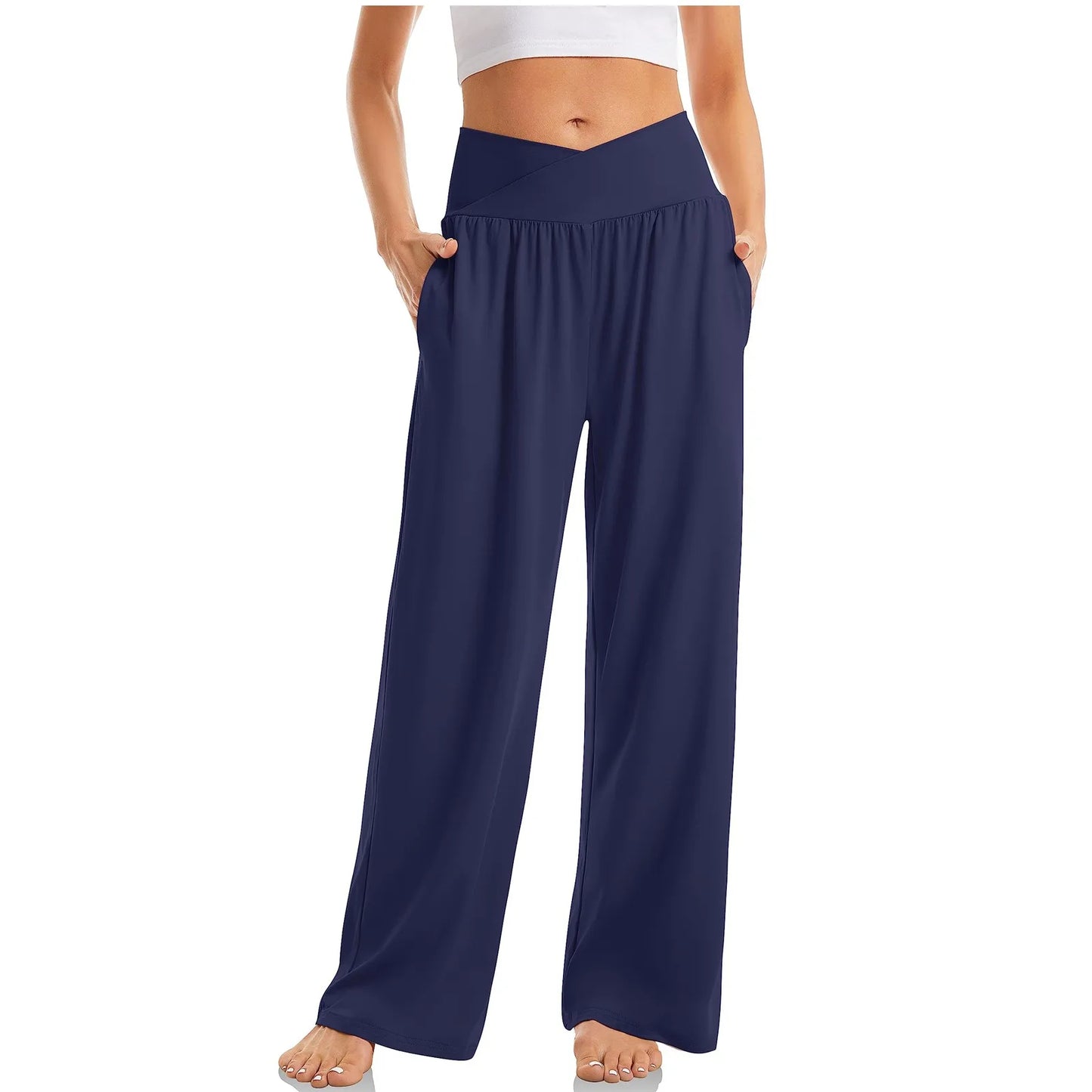 Women Cotton Linen Pants Summer Autumn Fashion Elastic Waist Loose Straight Pants Female Casual SolidColor Ankle-length Trousers
