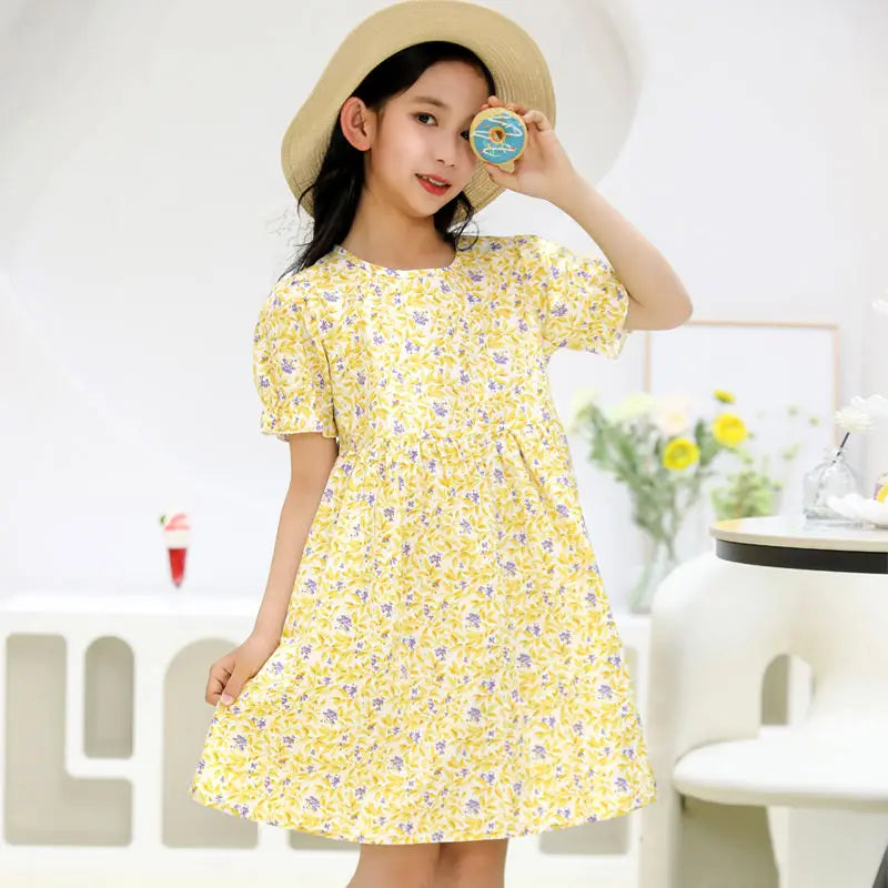 Cotton Floral Summer Bubble Children's Elegant Dress Child Girl Girls Clothes 8 To 9 Years Princess Casual Dresses 10 12 Old 14