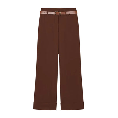 Women Wide Leg Pants With Belt High Waist Straight Trousers Elegant Casual Office Lady Suit Pants Solid Full Length Bottoms