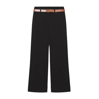 Women Wide Leg Pants With Belt High Waist Straight Trousers Elegant Casual Office Lady Suit Pants Solid Full Length Bottoms