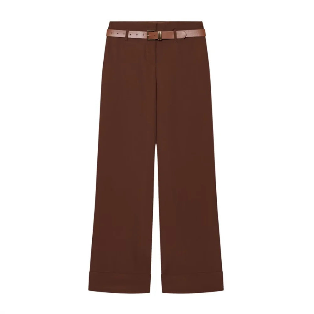 Women Wide Leg Pants With Belt High Waist Straight Trousers Elegant Casual Office Lady Suit Pants Solid Full Length Bottoms