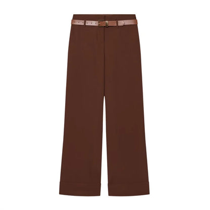 Women Wide Leg Pants With Belt High Waist Straight Trousers Elegant Casual Office Lady Suit Pants Solid Full Length Bottoms