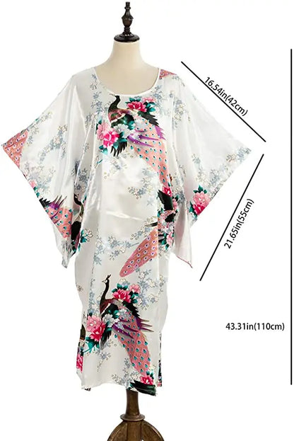 Sexy Female Silk Rayon Robe Bath Gown Nightgown Summer Casual Home Dress Printed Loose Sleepwear Plus Size Nightwear Bathrobe