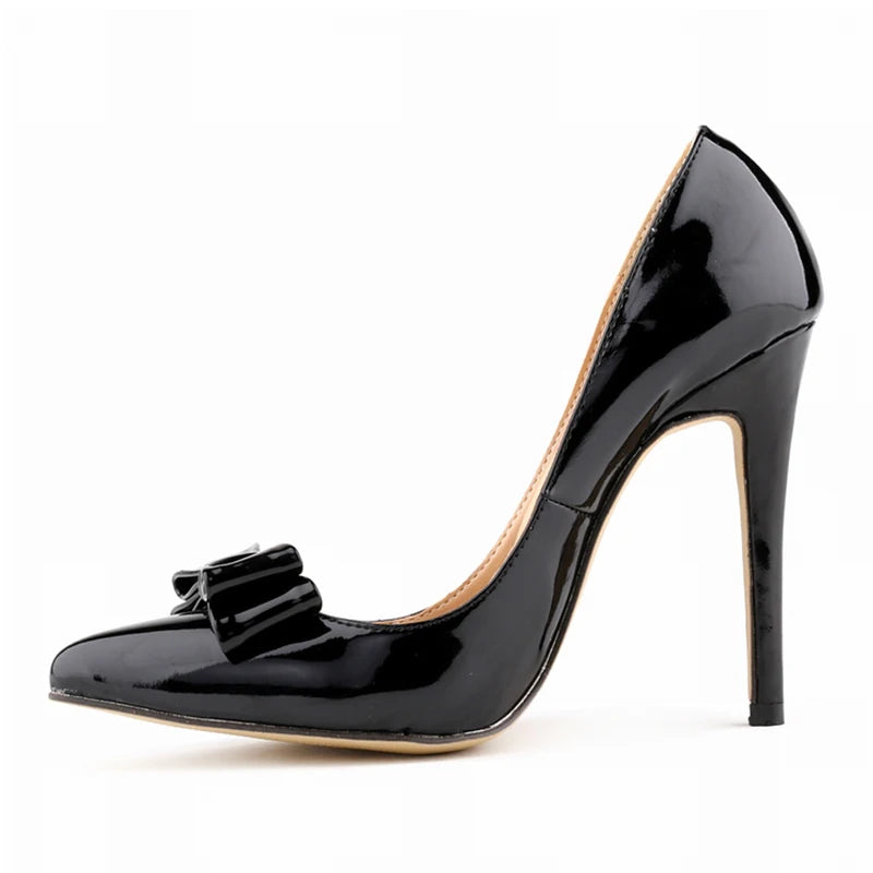 LOSLANDIFEN Fashion Patent Leather Women's Pumps Sweet Bow Pointed Toe High Heels Stiletto Wedding Shoes Woman