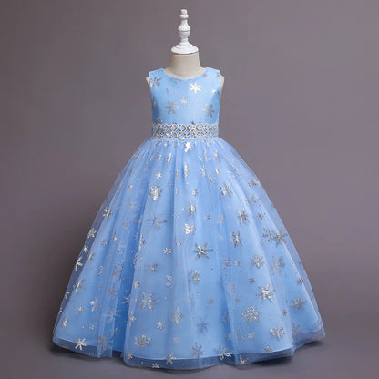 Long Children Dress Long Bridesmaid Girls Dresses Snowflake Kids Princess Wedding Dress Birthday Party 10 12 14 Years
