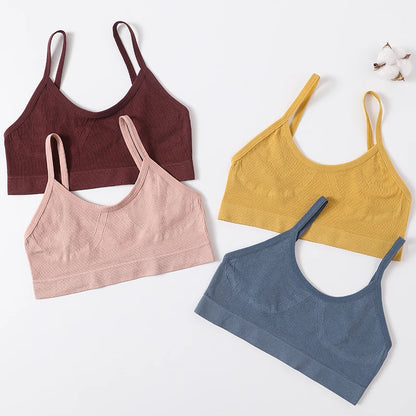 Women U-Neck Thin Strap Ribbed Wireless Bralette Push Up Bras Sport Seamless Underwear Without Pads Sexy Lingerie Crop Top M-XL