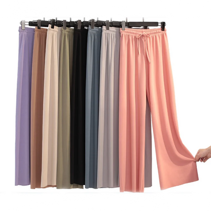 2026 Top Women's Ice Silk Wide-legged Pants Summer High Waist Feeling Girls Nine Points Straight Skirt Thin Long Trousers Colors