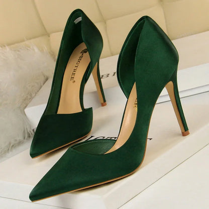 BIGTREE Shoes Sexy Woman Pumps Black Blue Sliver Women Heels Silk High Heels Women Shoes Stiletto Heels 9.5 Cm Ladies Shoes