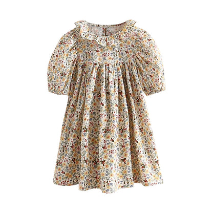 2025 New Fashion Summer 2 3 4 6 8 10 12 Years Children Short Sleeve Full Print Floral Flower Cotton Dresses For Baby Kids Girls