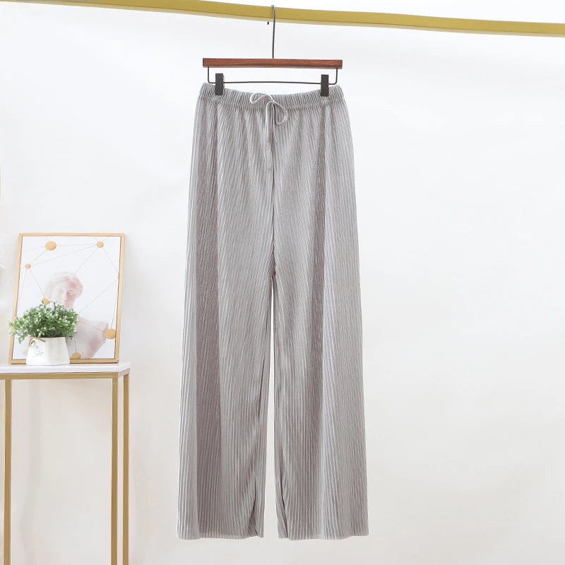 2025 New Women's Summer Thin High-waist Korean Style Non-iron Pleated Straight Leg Solid Loose Drape Wide-leg Pants Dropshipping
