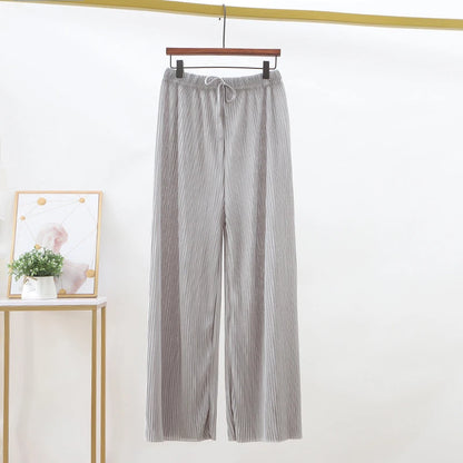 2025 New Women's Summer Thin High-waist Korean Style Non-iron Pleated Straight Leg Solid Loose Drape Wide-leg Pants Dropshipping