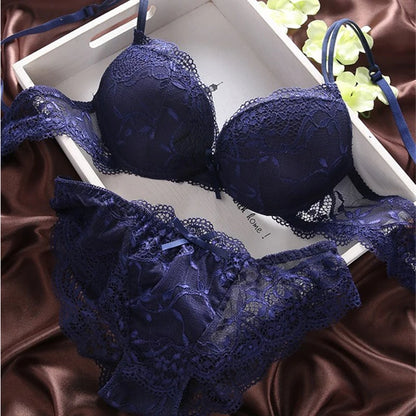 Push Up Bra Lace Bra And Panty Set Women’s Embroidery Deep V Lingerie & Knickers