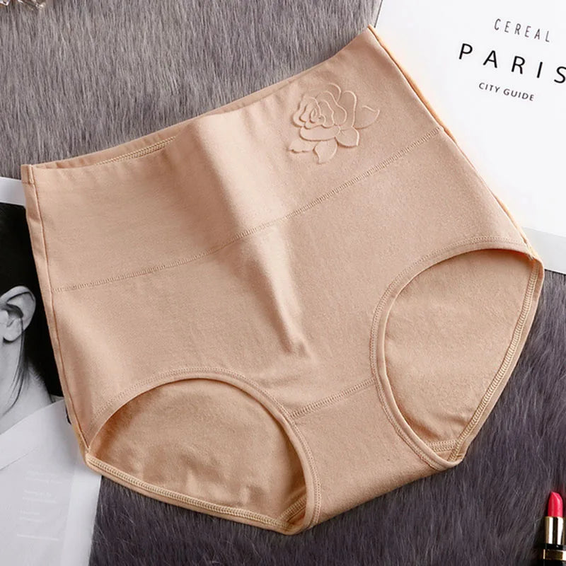 Cotton women's panties elastic soft  Embossed ROSE Ladies underwear Breathable sexy High waist briefs