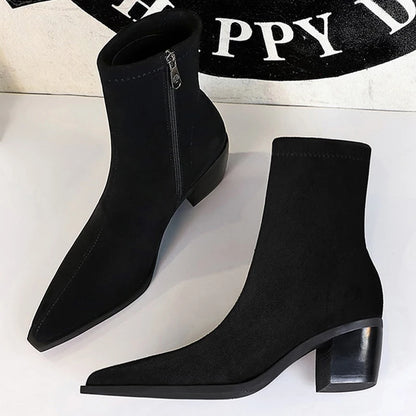 BIGTREE Boots Suede Women Ankle Boots Autumn Shoes Pointed Toe Women Boots Fashion Thick Heel Ladies Short Boots Botas Mujer