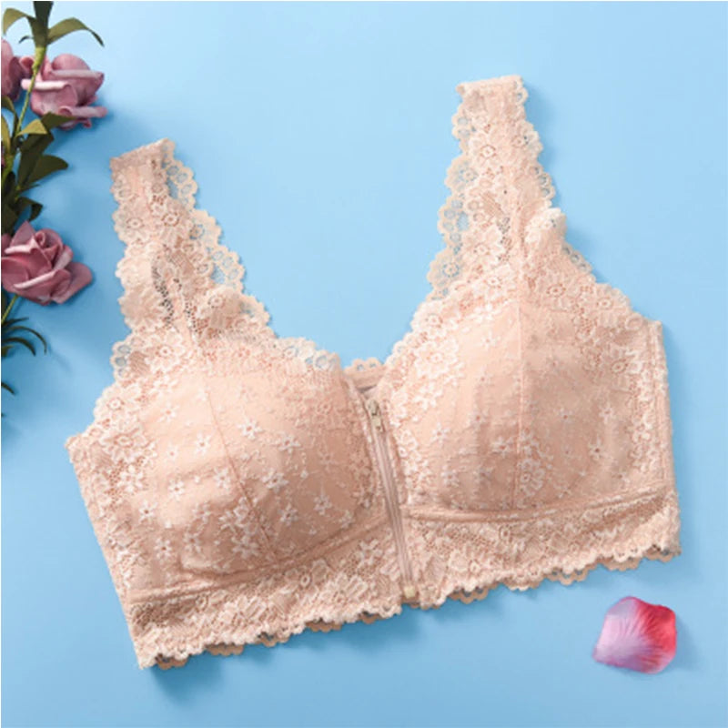 Female Vest Front Zipper Push Up Bra Full Cup Sexy Lace Bras For Women Bralette Top  Seamless Wireless Gather Brassiere