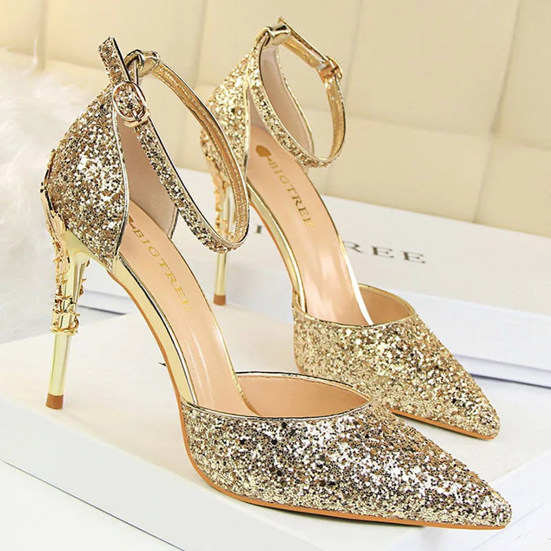 BIGTREE Shoes Heels 2026 New Woman Pumps Sequins High Heels Women Shoes Fashion Ladies Shoes Gold Sliver Stiletto Heels Sandals