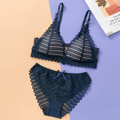 Sexy Backless Bra And Panty Set Lace Front Closure Seamless Push Up Underwear Briefs Women Wireless Lingerie Sets
