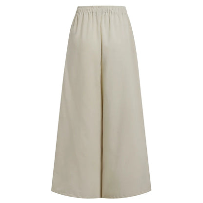 ZANZEA Elegant Women's Wide Leg Pants Autumn Trousers Casual Drawstring Pantalon Palazzo Female Elastic Waist Turnip Oversized