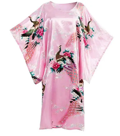 Sexy Female Silk Rayon Robe Bath Gown Nightgown Summer Casual Home Dress Printed Loose Sleepwear Plus Size Nightwear Bathrobe