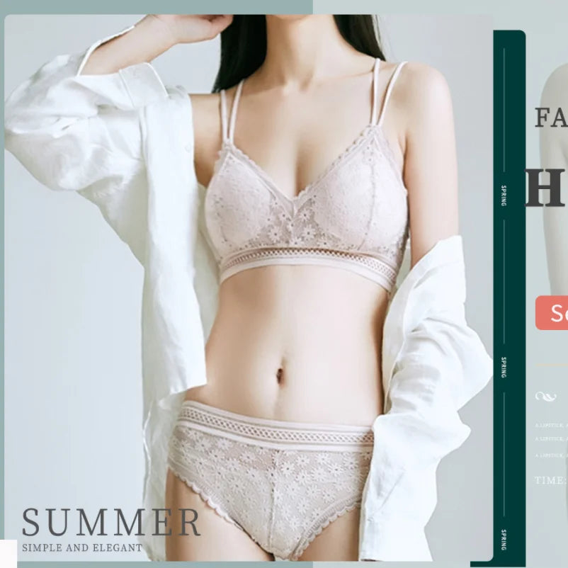 Women Lace Bra And Briefs Set Backless Bralette Solid Color Underwear Wireless Lace Bra Top Sexy Lingerie Set Female Intimates