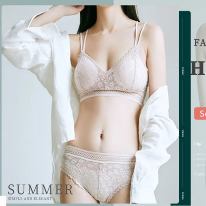 Women Lace Bra And Briefs Set Backless Bralette Solid Color Underwear Wireless Lace Bra Top Sexy Lingerie Set Female Intimates