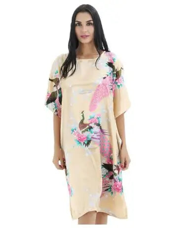 Sexy Female Silk Rayon Robe Bath Gown Nightgown Summer Casual Home Dress Printed Loose Sleepwear Plus Size Nightwear Bathrobe