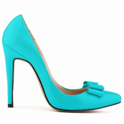 LOSLANDIFEN Fashion Patent Leather Women's Pumps Sweet Bow Pointed Toe High Heels Stiletto Wedding Shoes Woman
