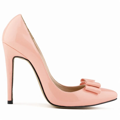 LOSLANDIFEN Fashion Patent Leather Women's Pumps Sweet Bow Pointed Toe High Heels Stiletto Wedding Shoes Woman
