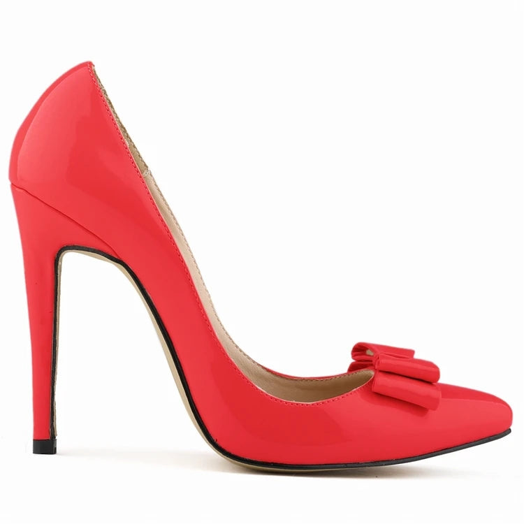 LOSLANDIFEN Fashion Patent Leather Women's Pumps Sweet Bow Pointed Toe High Heels Stiletto Wedding Shoes Woman