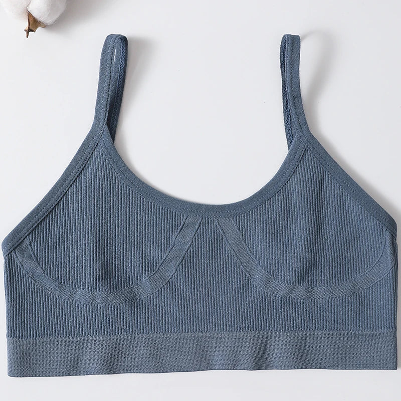 Women U-Neck Thin Strap Ribbed Wireless Bralette Push Up Bras Sport Seamless Underwear Without Pads Sexy Lingerie Crop Top M-XL