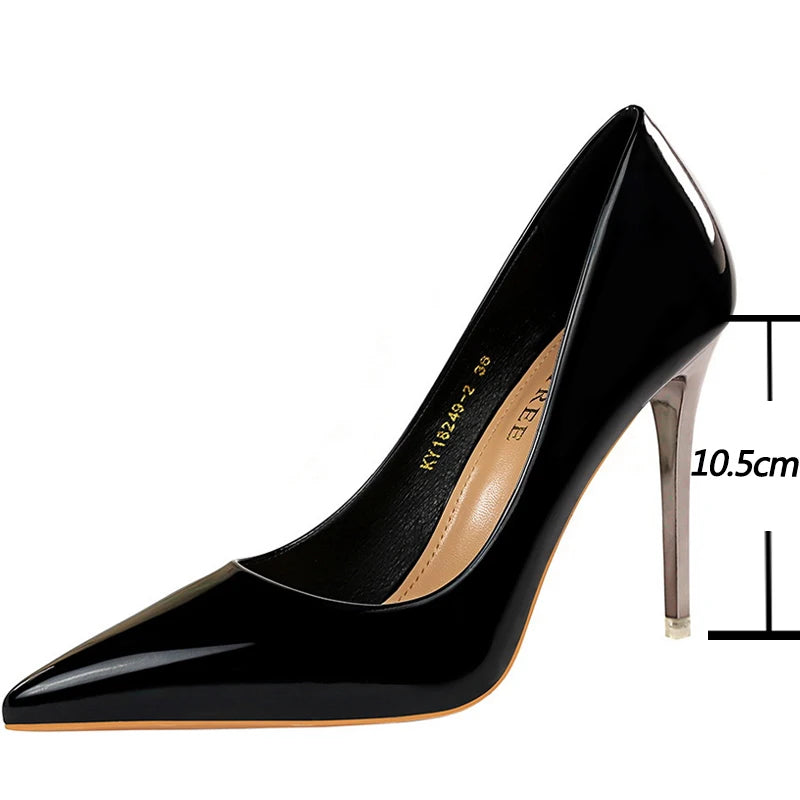 BIGTREE Shoes Woman Pumps Patent Leather High Heels Stiletto Black Women Heels 10.5 Cm Party Shoes Classic Pumps Plus Size 35-43