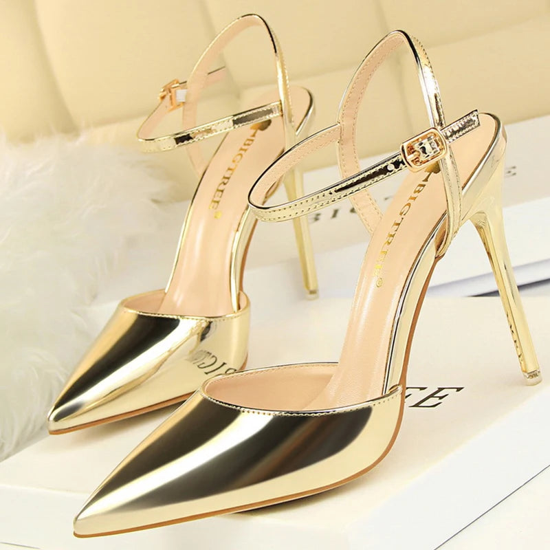 BIGTREE Shoes Fashion Sandals Women 2026 Patent Leather High Heels Women Sandals Summer Heeled Sandals Pointed Toe Women Pumps