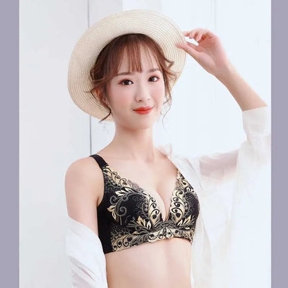 Women Sexylingerie Wire Free Embroidery Push Up Adjustable A B C 3/4 Cup Deep-V Bras Female Underwear