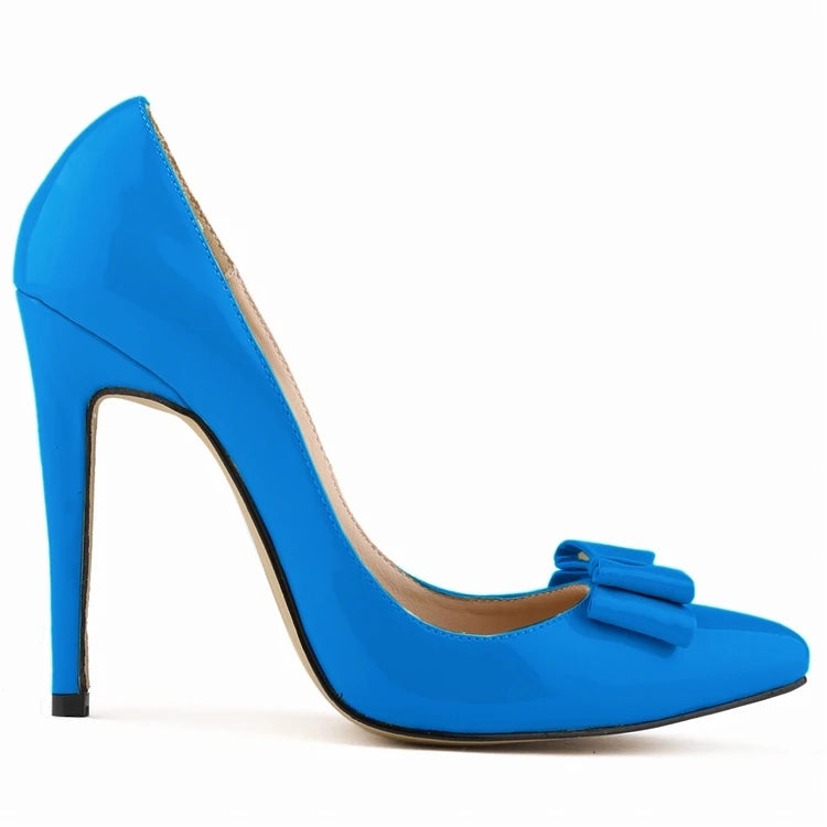LOSLANDIFEN Fashion Patent Leather Women's Pumps Sweet Bow Pointed Toe High Heels Stiletto Wedding Shoes Woman