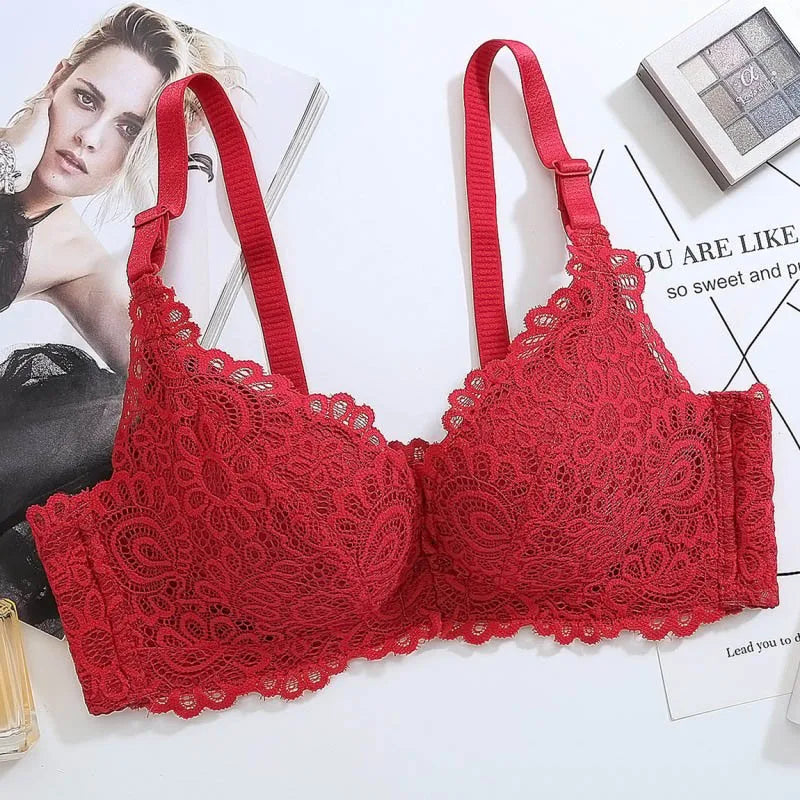 Front Buckle Bra Lady Adjustable Small Chest Gathering Underwear Women Beauty Back Luxury Red Bra No-rim